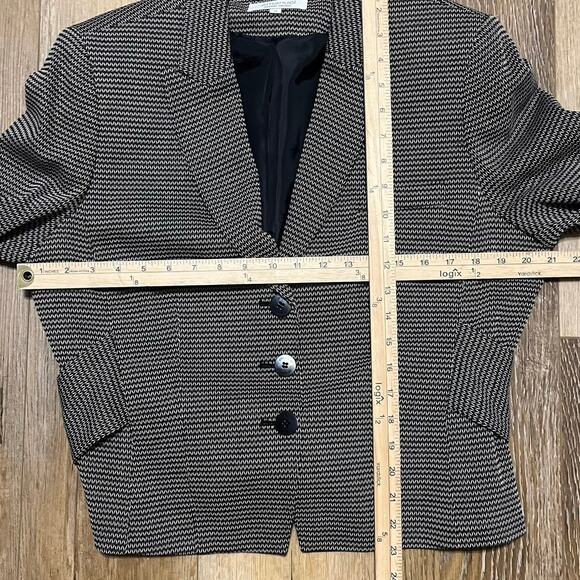 VTG Emanuel Ungaro Houndstooth Wool Blazer 3 Button Tie Back Lined Gray Size 14 - Picture 9 of 11